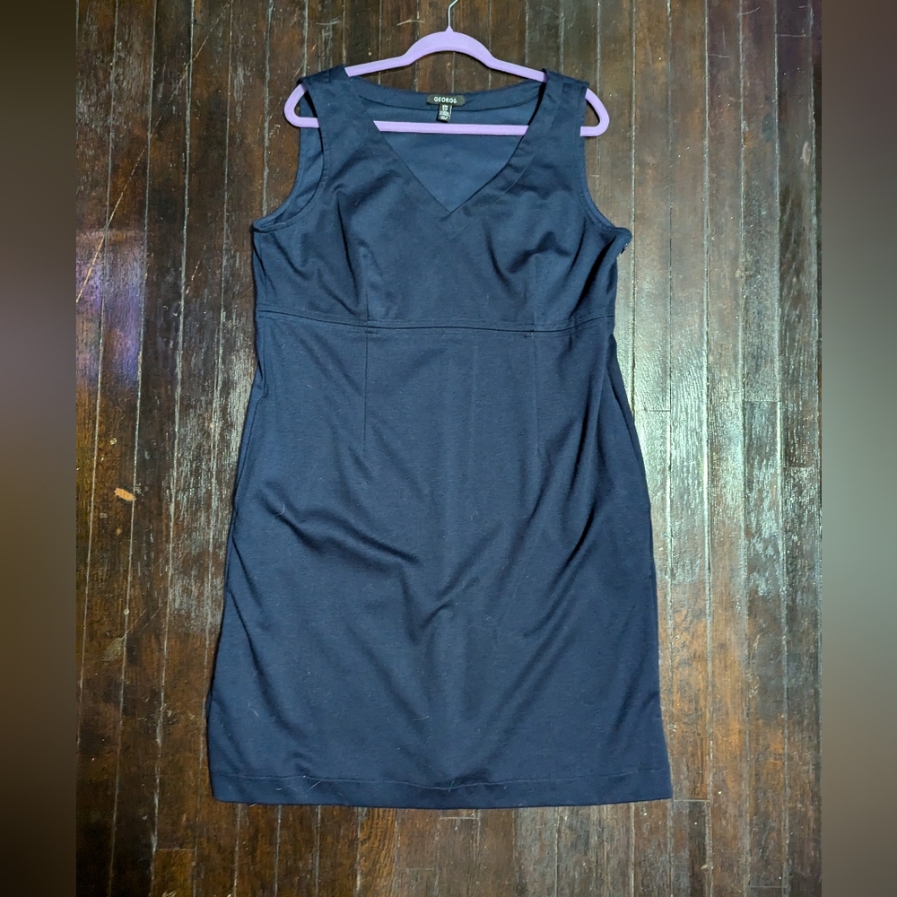 George Fitted Dark Navy V-Neck Midi Tank Dress